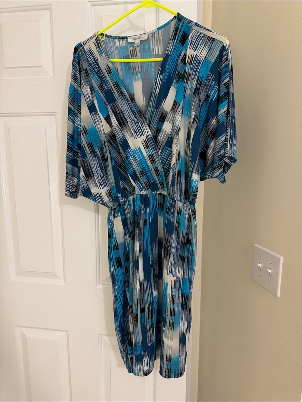 Blue Abstract Print Wrap-Front Women's Dress